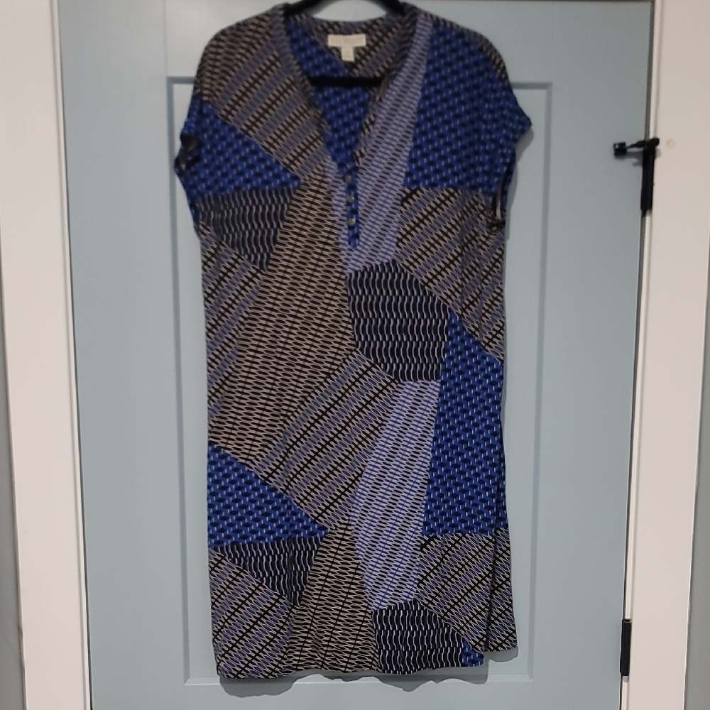 Dana Buchman Blue and Black Patterned Midi Dress